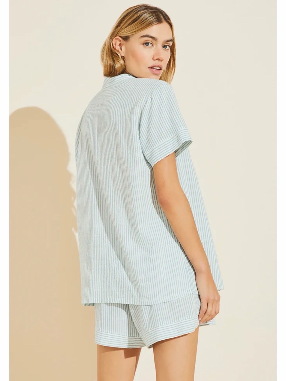 Eberjey Light Blue & White Striped Short Sleeve Pajamas - Picture 2 of 4